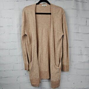 Madewell Striped Open Cardigan Duster Sweater Womens XS Tan Pockets Neutral Flaw